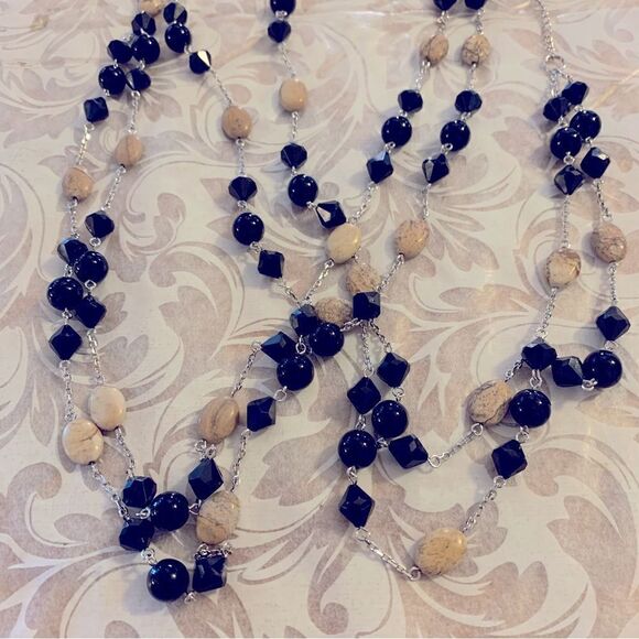 Lia Sophia 2 Strand Mixed Media Unakite Jasper Black Glass Beads Necklace 44” - Picture 6 of 6